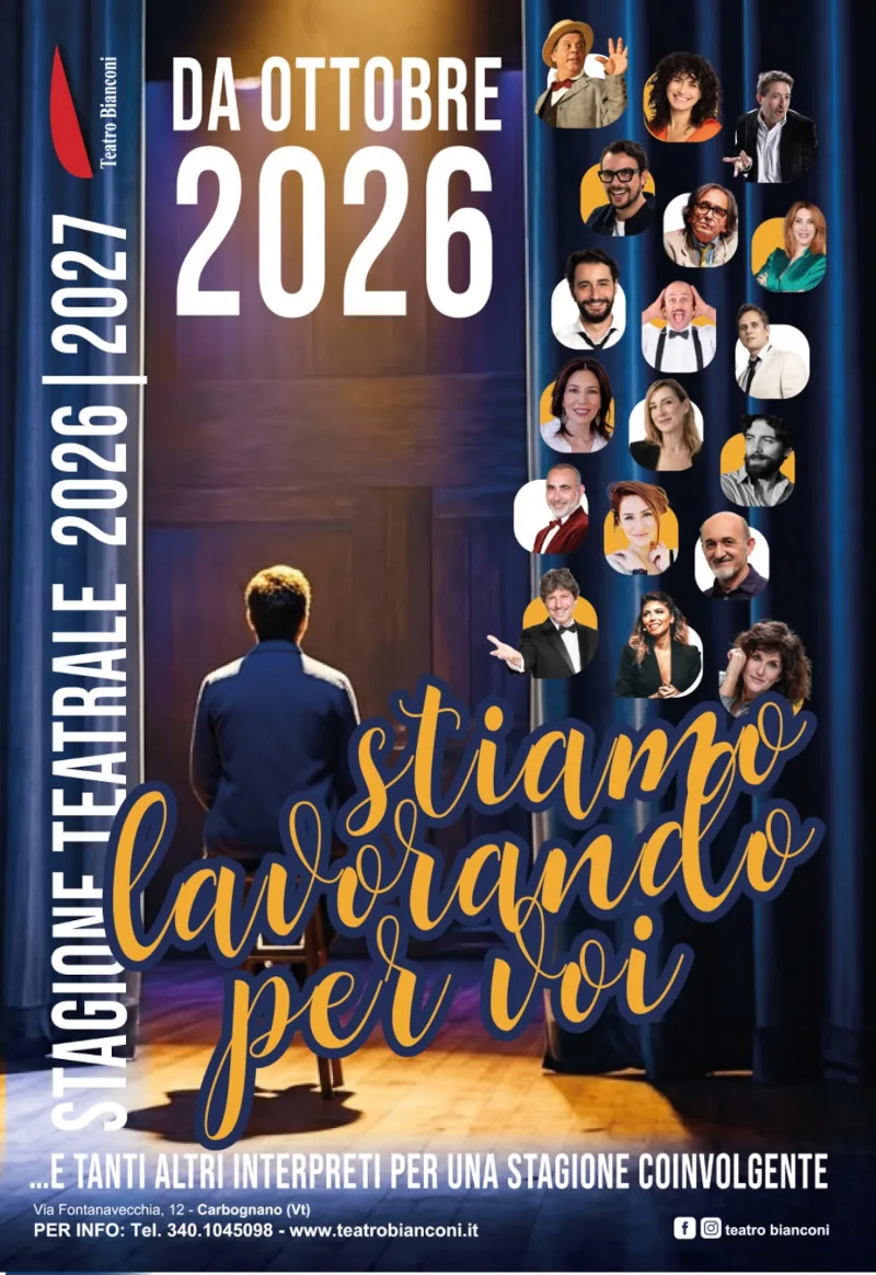 Teatro Bianconi, stagione 2026/2027: 15 spettacoli a Carbognano